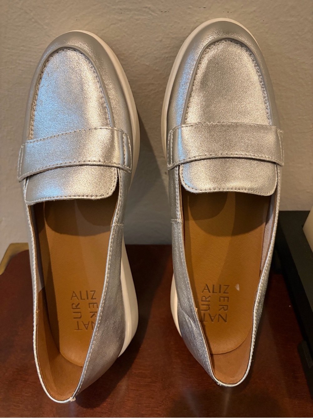 Naturalizer Metallic Silver Penny Loafers - Picture 2 of 6